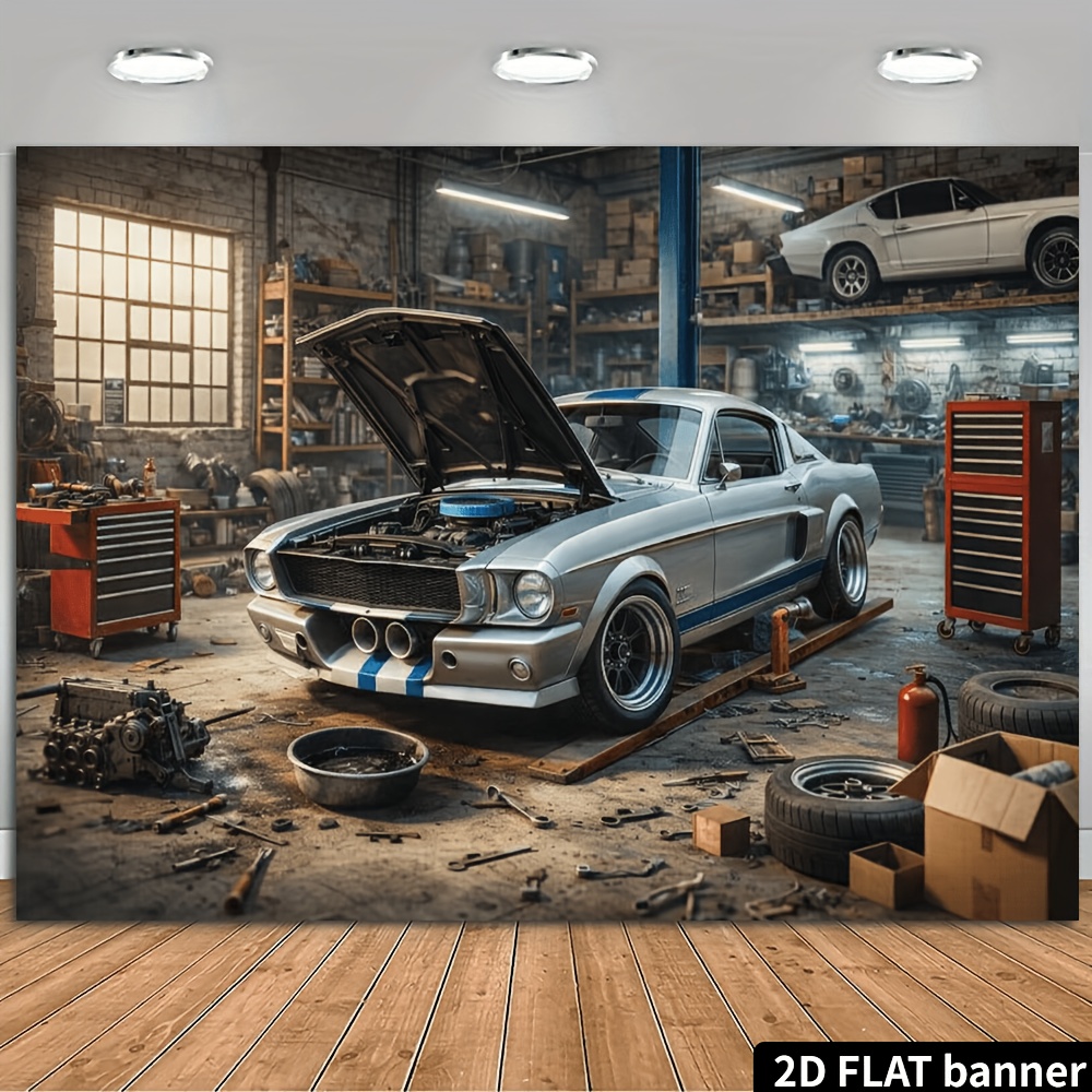 Auto Repair Shop Background - Tissu de fond 2D rétro pour